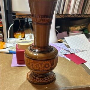 Artisan Carved Brown Vase -Marco Aldo